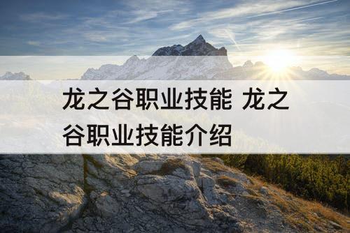 龙之谷职业技能 龙之谷职业技能介绍