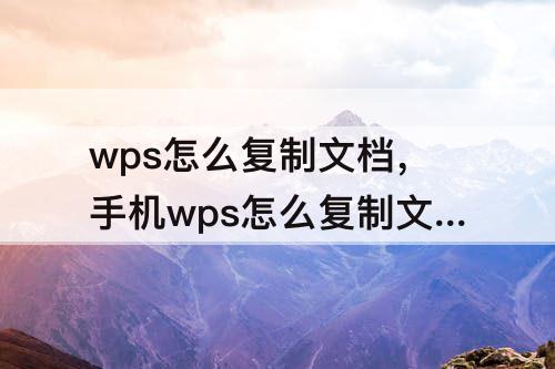 wps怎么复制文档，手机wps怎么复制文档中的一页